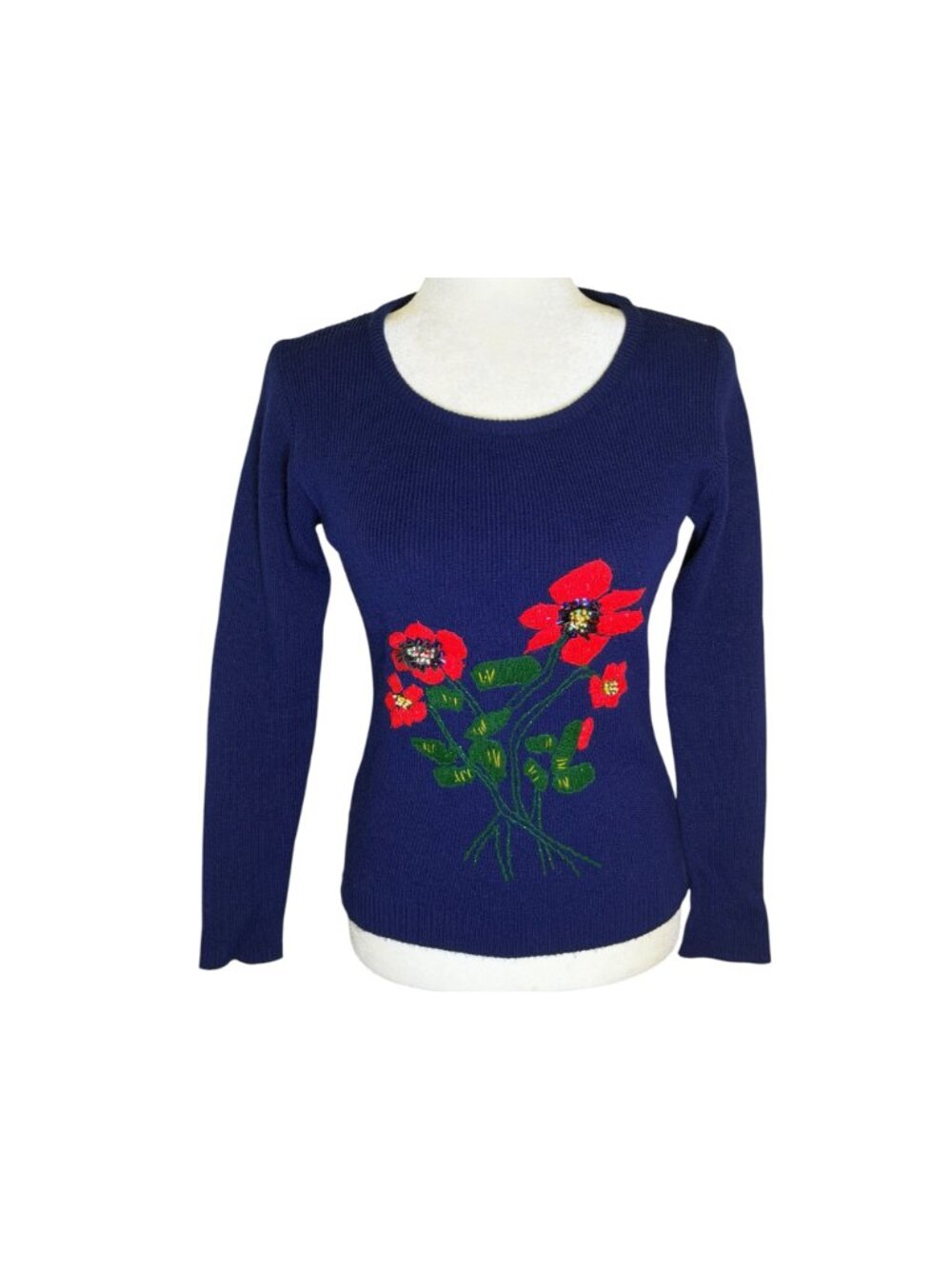 Vintage Virgin Acrylic Fibre Floral Embroidered Sweater WPL 10360 Size S / M - Picture 3 of 6